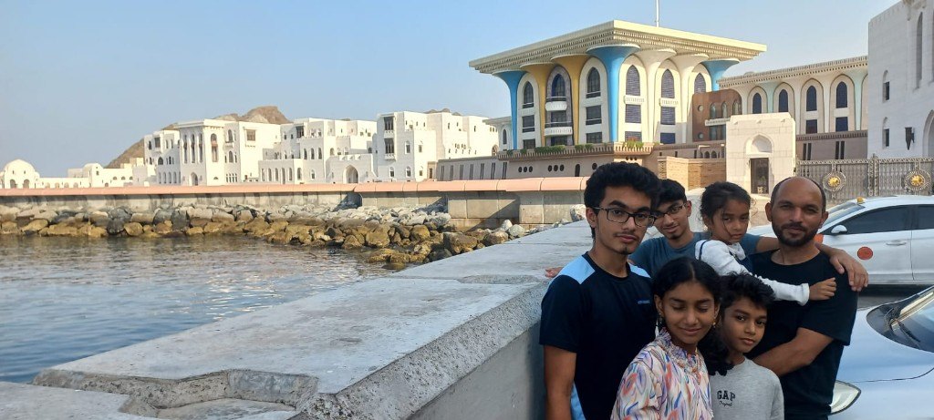 Family at Al Alam Palace Muscat evening tour with OmanTour