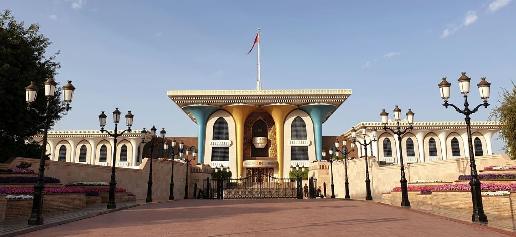 Al Alam Palace gates in Old Muscat on a full day city tour