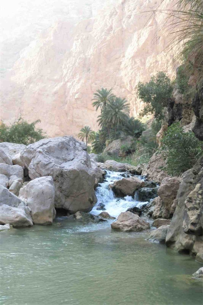 Turquoise wadi pools in Oman — bring waterproof phone pouch and dry bag