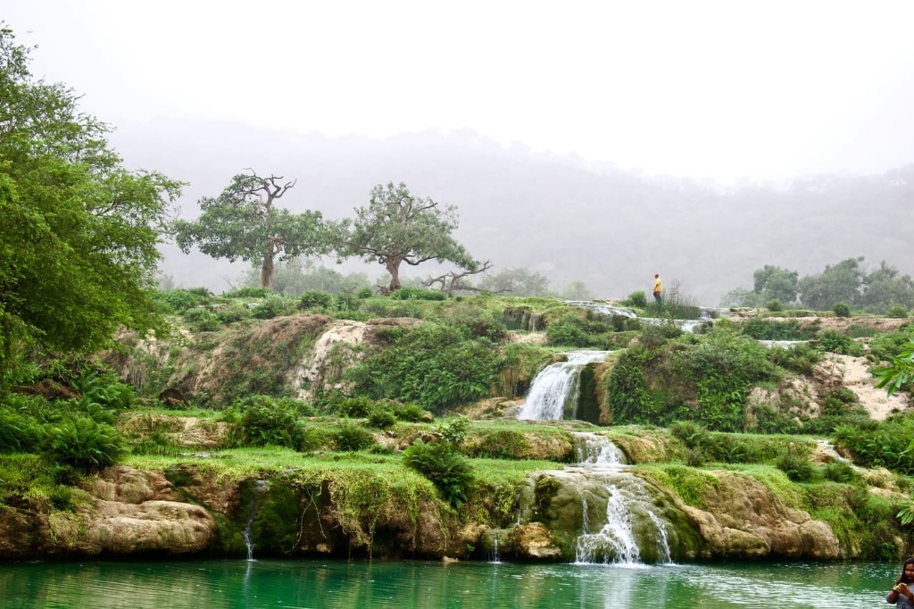 Khareef waterfalls near Salalah after arriving by private car from Muscat